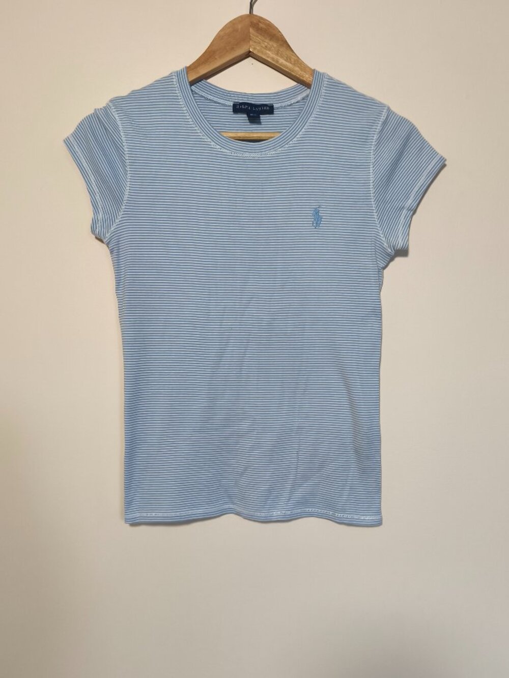 y2k Ralph Lauren Striped Baby Crew Neck Tee Embroidered Logo sz M Blue White
